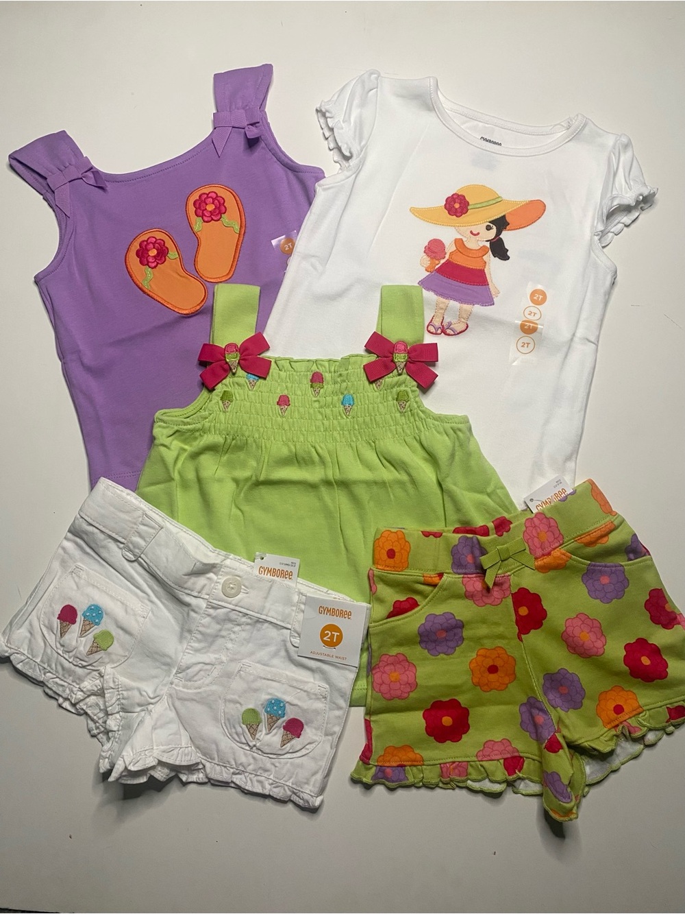 New with tags Girls Gymboree Sz 2T 2 Shorts Tank Top 5pc Shirt Summer Bundle New